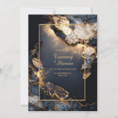 Invitation Modern Abstract Dark Navy Gilded Geode Wedding (Devant)