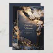 Invitation Modern Abstract Dark Navy Gilded Geode Wedding (Devant / Derrière)