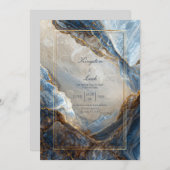 Invitation Modern Abstract Navy Bronze Gilded Marble Wedding (Devant / Derrière)