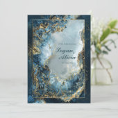 Invitation Modern Abstract Navy Indigo Gilded Marble Wedding (Debout devant)