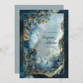 Invitation Modern Abstract Navy Indigo Gilded Marble Wedding (Devant / Derrière)