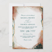 Invitation Modern Abstract Teal Foil Budget QR Code Wedding (Devant)