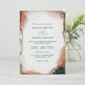 Invitation Modern Abstract Teal Foil Budget QR Code Wedding (Debout devant)