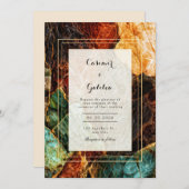 Invitation Modern Abstract Teal Rust Agate Geode Wedding (Devant / Derrière)