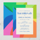 Invitation Modern Aesthetic Bat Mitzvah Colorful Geometric (Devant / Derrière)