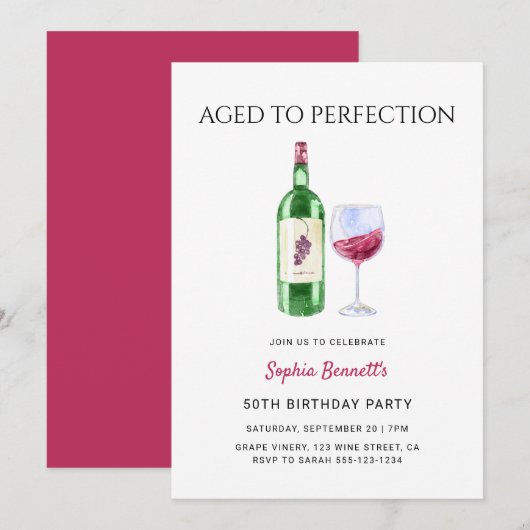 Invitation Modern Aged To Perfection Wine Birthday Party (Devant / Derrière)