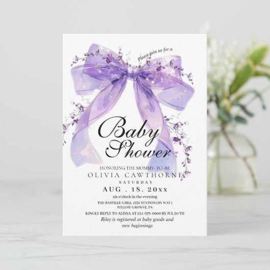 Invitation Modern and elegant Bow Baby Shower (Debout devant)