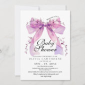 Invitation Modern and elegant Pink Bow Baby Shower (Devant)