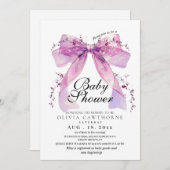 Invitation Modern and elegant Pink Bow Baby Shower (Devant / Derrière)