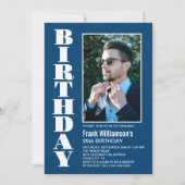 Invitation Modern Any Age Bleu Blanc Photo Fête d'anniversair (Devant)