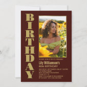 Invitation Modern Any Age Bourgogne Gold Photo Anniversaire (Devant)