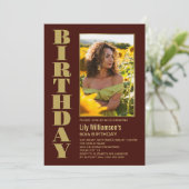 Invitation Modern Any Age Bourgogne Gold Photo Anniversaire (Debout devant)