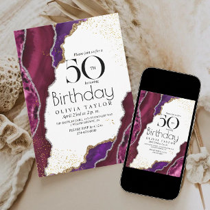 Invitation Modern Any Age Chic Marbre 50e anniversaire