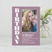 Invitation Modern Any Age Dusty Rose Blanc Photo Anniversaire (Debout devant)