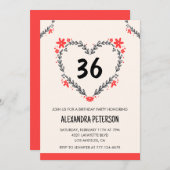 Invitation Modern Any age Floral Heart pour son 36e anniversa (Devant / Derrière)
