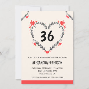 Invitation Modern Any age Floral Heart pour son 36e anniversa