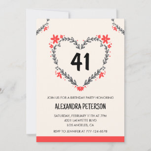 Invitation Modern Any age Floral Heart pour son 41e anniversa