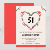 Invitation Modern Any age Floral Heart pour son 51e anniversa (Devant / Derrière)