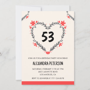 Invitation Modern Any age Floral Heart pour son 53e anniversa