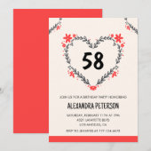 Invitation Modern Any age Floral Heart pour son 58e anniversa (Devant / Derrière)