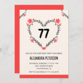 Invitation Modern Any age Floral Heart pour son 77e anniversa (Devant / Derrière)