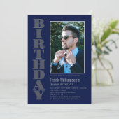 Invitation Modern Any Age Grey Navy Blue Photo Birthday Party (Debout devant)