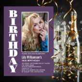 Invitation Modern Any Age Lavender Blanc Photo fête d'anniver