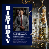 Invitation Modern Any Age Marine Blue White Photo Anniversair