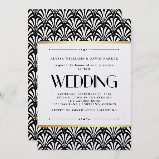 Invitation Modern Art Deco | Black and White Wedding (Devant / Derrière)