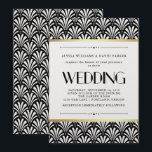 Invitation Modern Art Deco | Black and White Wedding<br><div class="desc">This elegant wedding invitation features a black and white deco fans pattern,  with stylish art deco elements and faux gold accents.</div>