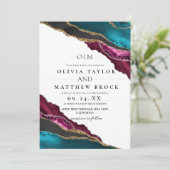 Invitation Modern Art Maroon Gray Turquoise Agate Wedding (Debout devant)