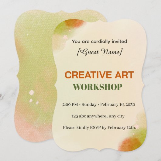 Invitation Modern Artistic Event Card | Creative Art Workshop (Devant / Derrière)
