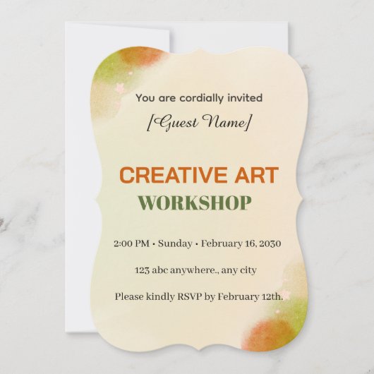 Invitation Modern Artistic Event Card | Creative Art Workshop (Devant)