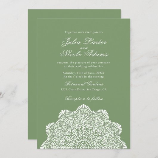 Invitation Modern Artistic Motif Style Mandala Wedding (Devant / Derrière)