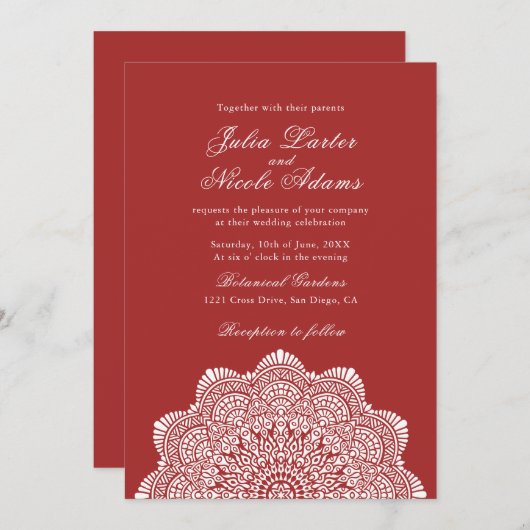 Invitation Modern Artistic Motif Style Mandala Wedding (Devant / Derrière)