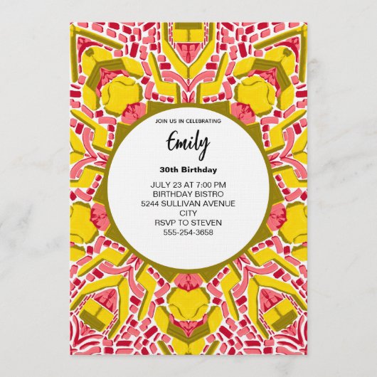 Invitation Modern Artistic Yellow & Pink Abstract Pattern (Devant)