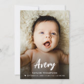 Invitation Modern Baby Name Brush script custom photo birth  (Devant)