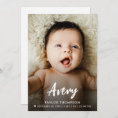 Invitation Modern Baby Name Brush script custom photo birth (Devant / Derrière)