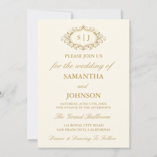 Invitation Modern Ballroom Monogram Vintage Ivory Wedding (Devant)