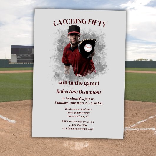 Invitation Modern Baseball Catching Fifty Men's 50th Birthday