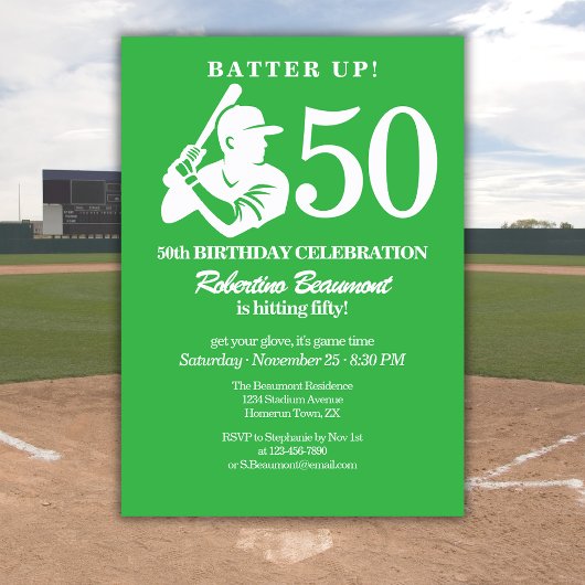 Invitation Modern Baseball Player Men's 50th Birthday