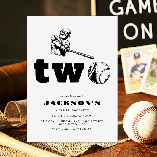Invitation Modern Baseball Sports Kid 2nd Birthday Party