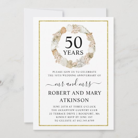 Invitation Modern Beach Boho 50ème fête Mariage (Devant)