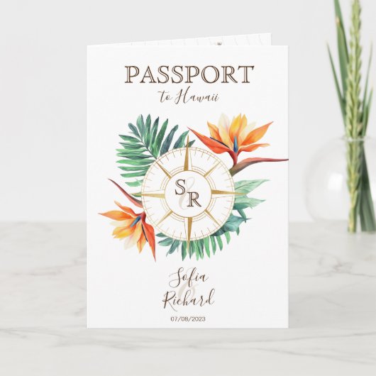Invitation Modern Beach Destination Mariage Passeport QR Code (Devant)