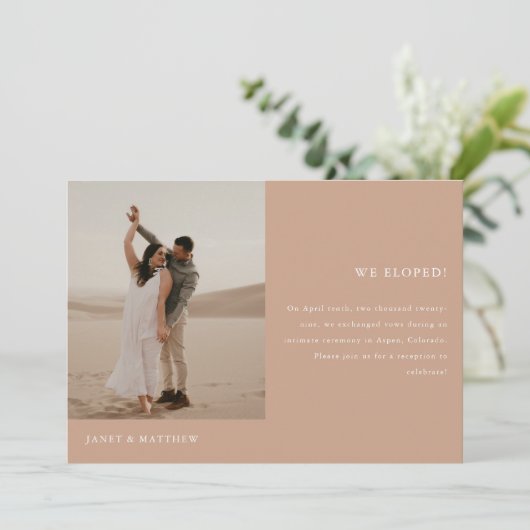 Invitation Modern Beige 2-Photo Elopement Wedding Reception (Debout devant)