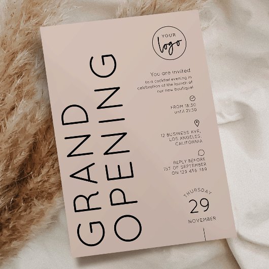 Invitation Modern Beige Business Logo Grand Opening