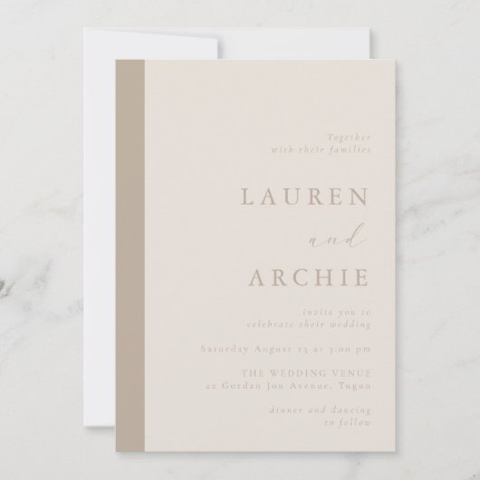 Invitation Modern Beige & Ivory Minimal Wedding (Devant)