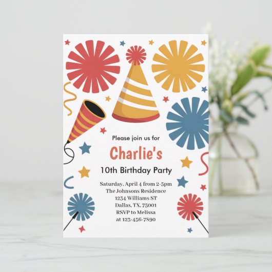 Invitation Modern Birthday Confetti Fun  (Debout devant)
