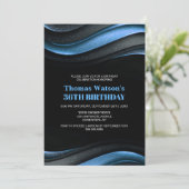 Invitation Modern Black and Blue Any Age Birthday Party (Debout devant)