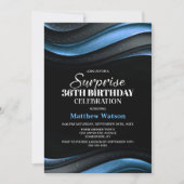 Invitation Modern Black and Blue Any Age Surprise Birthday (Devant)